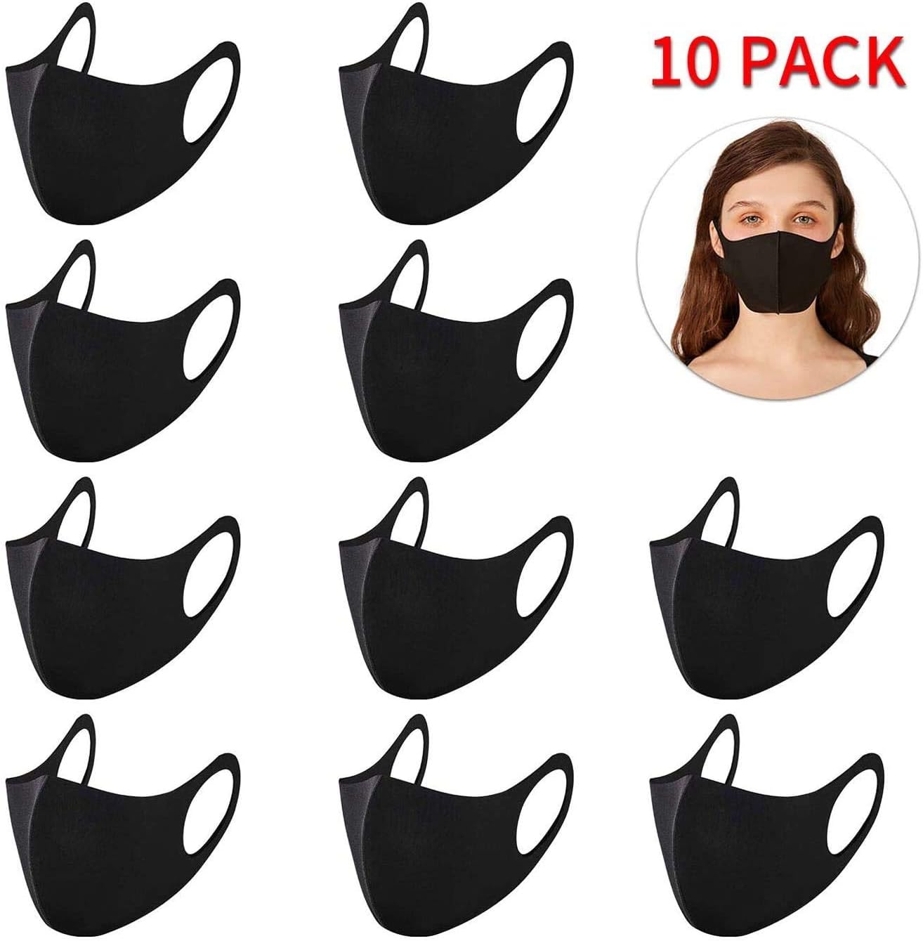 Anti Dust Face Mouth Masks Unisex Black 10pcs Respirator Safety Masks Reusable Washable for Running Cycling Camping Traveling Outdoor Activities Adults Men Women