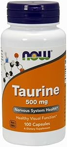 NOW Supplements, Taurine 500 mg, Nervous System Health*, Amino Acid, 100 Capsules