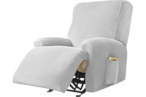 PENDEJATO Stretch Recliner Covers, 4-Piece Ultra Soft Velvet Recliner Chair Slipcover Single Seat Couch Cover Furniture Protector with Pocket (Light Grey)