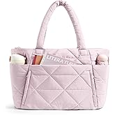 BAGSMART Tote Bag for Women, Puffer Tote Bag with Zipper, Large Quilted Shoulder Bag with Compartments for Travel, Work, Gym