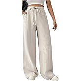 MakeMeChic Women's Wide Leg Pants Casual Elastic Waist Tie Front Baggy Fall Trousers