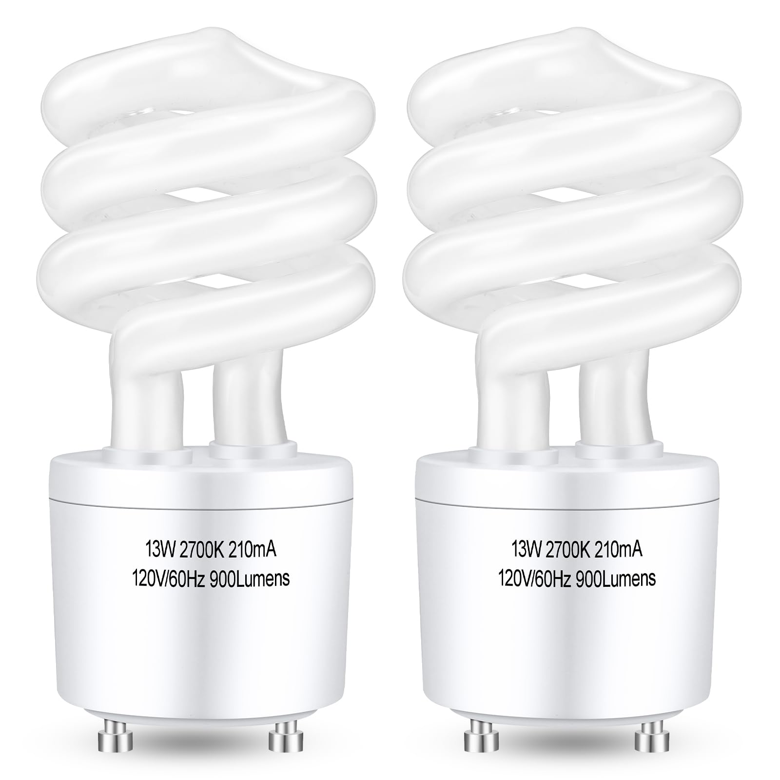 Photo 1 of Winkcao CFL Light Bulbs GU24 Base, T3 Spiral 13Watt (60Watt Equ) Soft White 2700K 900lm Compact Fluorescent Light Bulbs, UL Approved, 120v 60Hz, Self Ballasted CFL Bulbs, Pack of 2