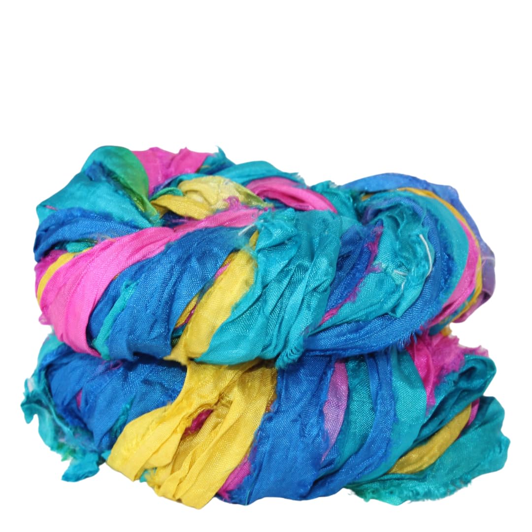 Knitsilk Recycled Sari Silk Ribbon Yarn – Super Bulky Multicolor | Ideal for Crochet, Knitting, Embroidery & Jewelry Making | Sustainable, Unique Texture | 50g, 30+ Yards |