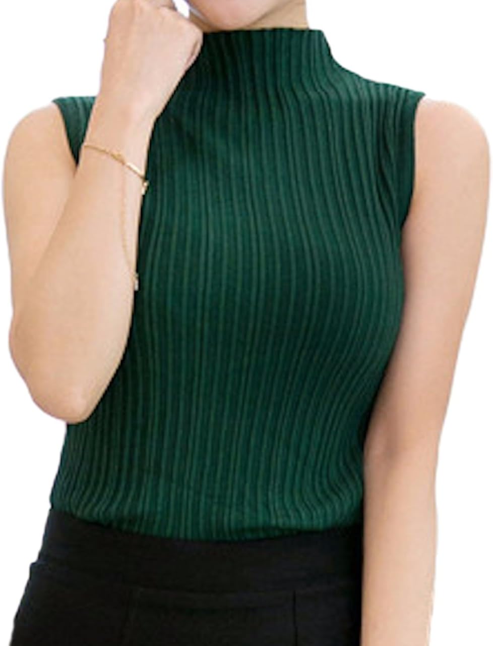 Amazon.co.jp Haberry Women's Sleeveless Turtleneck Top, Cut & Sewn