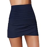 GRAPENT Women's High Waisted Bikini Bottoms Ruched Swimsuit Tulip Hem Swim Skirt