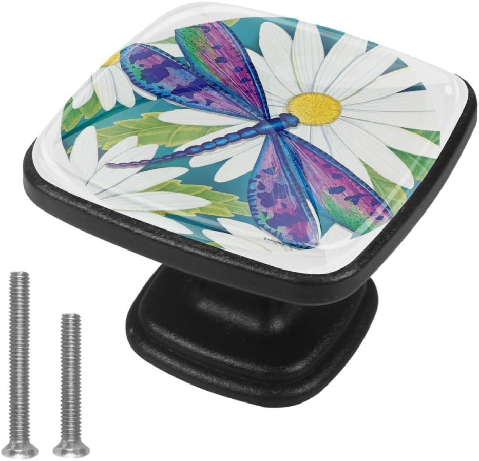 4 pomos de 30 mm para gabinete de pintura de libélula redondos de