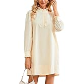YEXPINE Women's Puff Long Sleeve Stand Ruffle Collar Mini Dress Casual A Line Shift Dress with Pockets