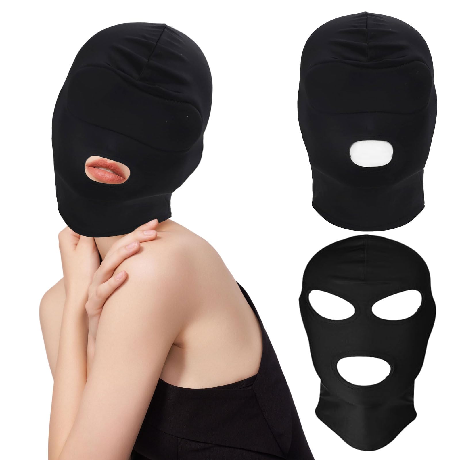 UILYNIU 2 Pcs Unisex Full Cover Hood Mask, Opened Mouth Show Eyes Face Mask (Black)