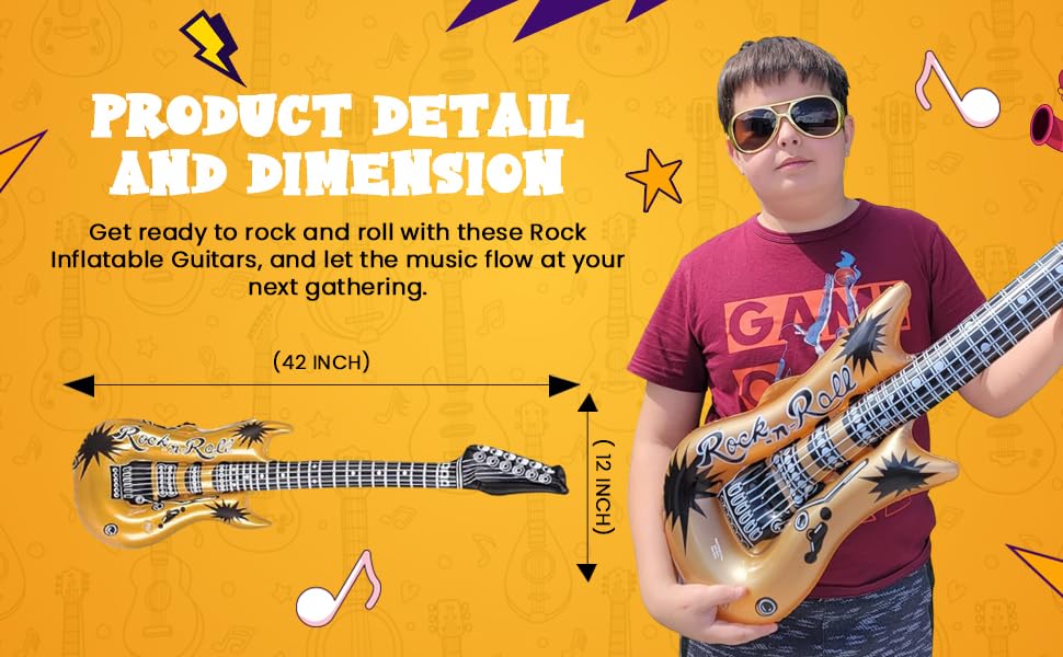Rock Inflatable Guitar (42 Inches) Vinyl. Perfect Party Favor, DJ Dance 80s Rocker (Gold and Silver (2 Pack)), Multi, 42 Inch