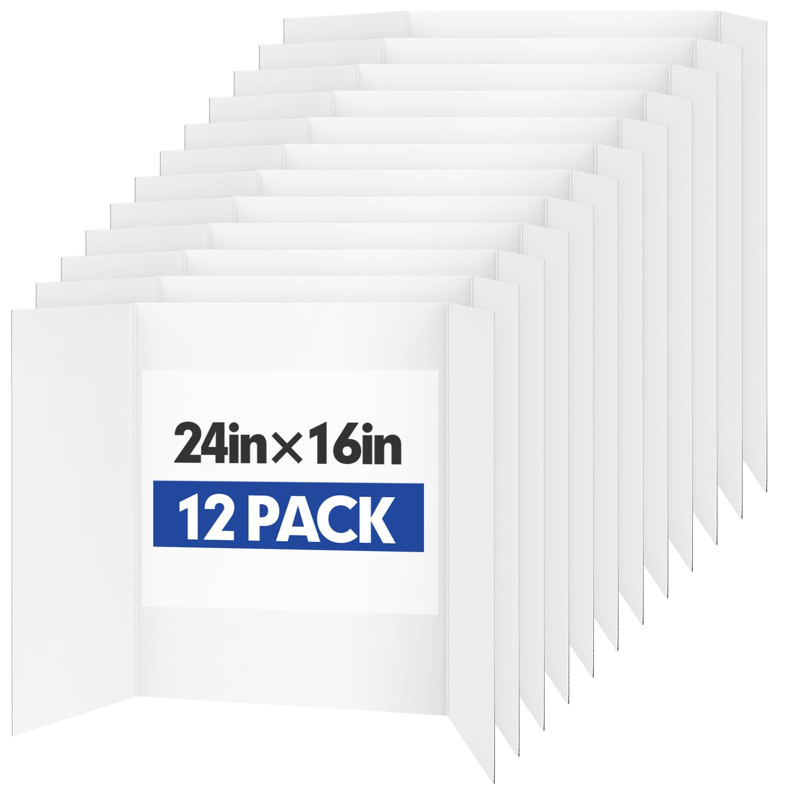 Photo 1 of Trifold Poster Board,12 Pack 24" x 16" White Corrugated Poster Boards,Display Board,Perfect for School Projects, Science Fairs, Event Displays, and Business Presentations