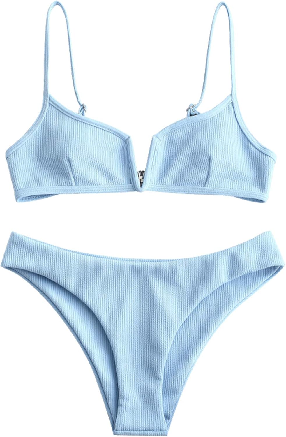 blue ribbed bikini set
