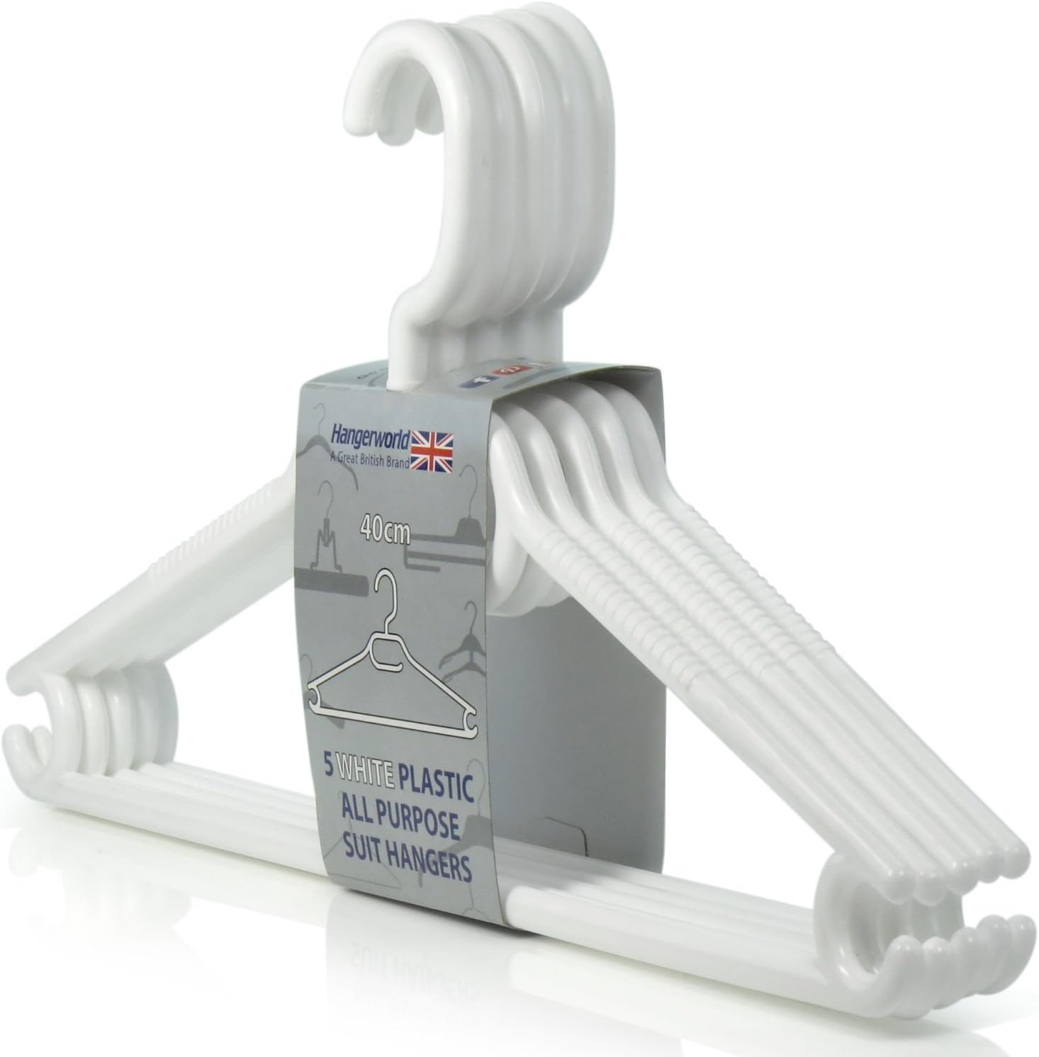 Hangerworld 5 Perchas 40cm Plástico con Ganchos para Tiras y Barra