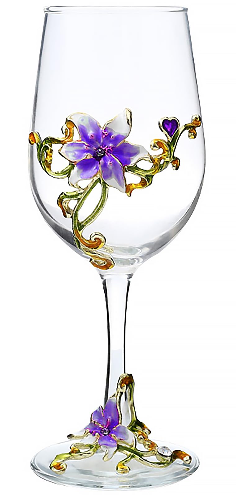 XUDREZ Handmade Painted Enamel Flower Gin Balloon Glass Wine Glass Birthday Gifts for Women Mum Friends Mothers Day, Lead-Free (Purple Lily)
