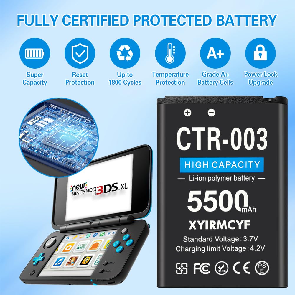 5500mAh CTR-003 CTR003 Battery, (2024 New Upgrade) High Capacity Battery Compatible with CTR-003 Nintendo 3DS 2DS-with Tool kit