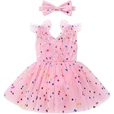IMEKIS Baby Girl Birthday Outfit Pink Heart Strawberry Tulle Dress Romper Toddler Cake Smash Photo Shoot