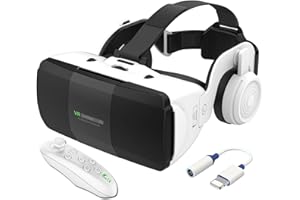 PUCIO 2023 Newest Virtual Reality Headset with Controller and Headphones, 3D VR Glasses for Video Movies & Games, Compatible iOS and Android Smartphones 4.7-7.8in,VR Headset Set for Kids
