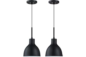 Doraimi Lighting 2 Pack 1 Light Kitchen Island Mini Hanging 6.5" Metal Drum Pendant Ceiling Light Industrial Fixtures,Black Finish for Over Sink Bar,Dining