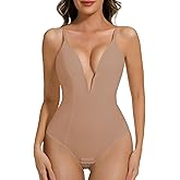 Ellareese Deep V Bodysuit for Women Thong Shapewear Tummy Control Low Back Shapewear for Women