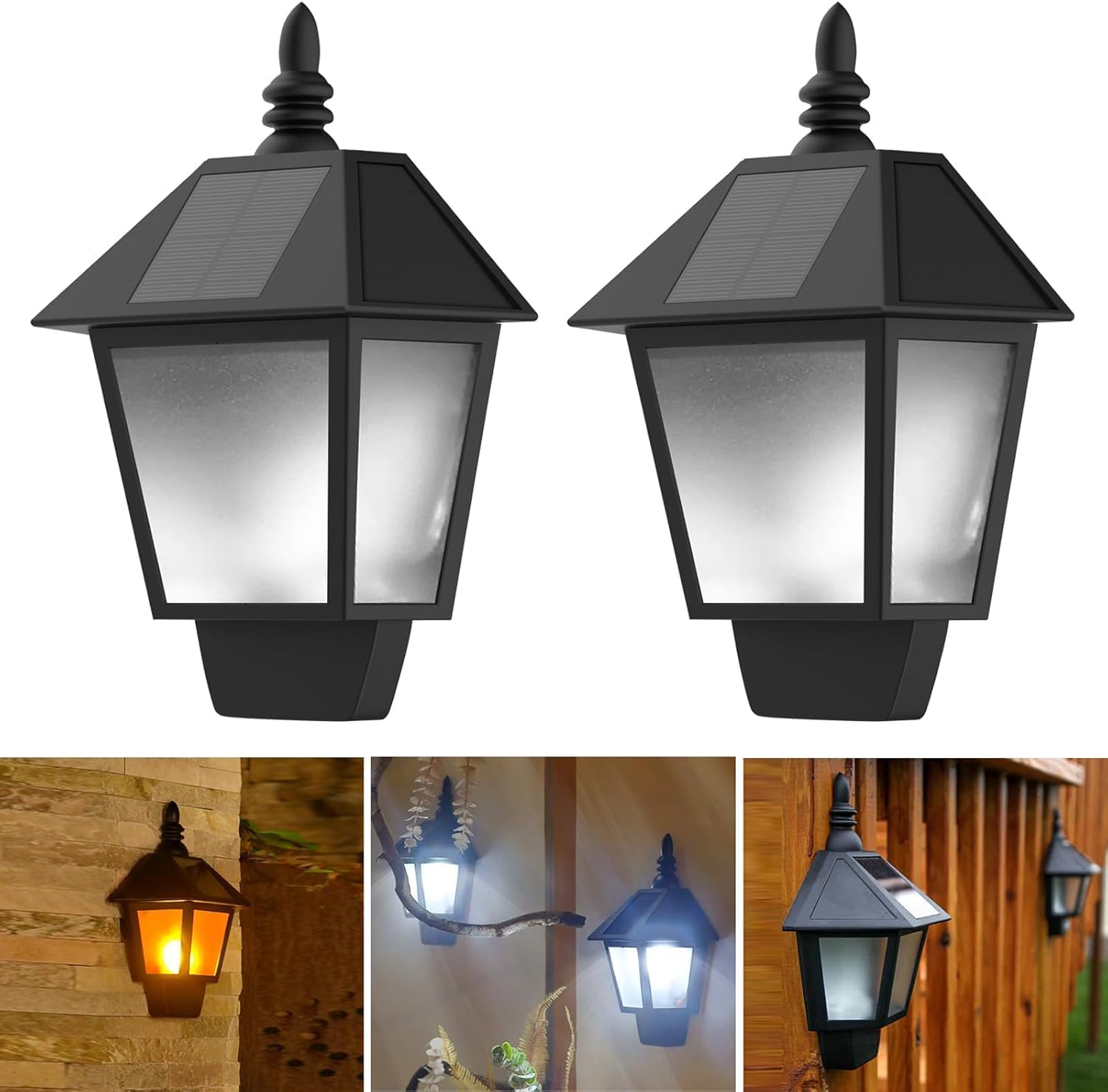 Photo 1 of Anricom 2pcs Solar Outdoor Wall Lights, Two Modes Sconce Decorative Flickering Flame Wall Lights Waterproof, Lights for Patio, Garage, Garden, Back&Front Door