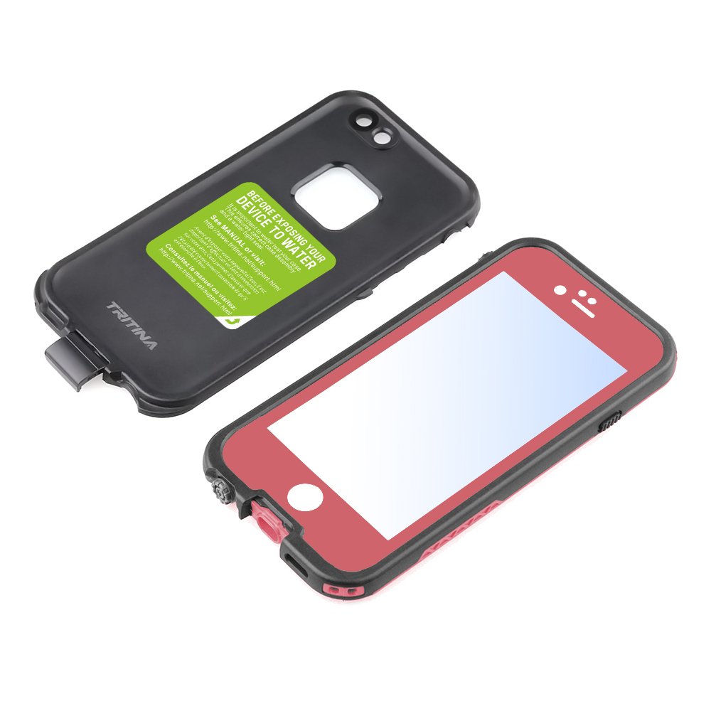 TRITINA Waterproof Case for iPhone 6 6s 4.7inch with Touch ID - ShockProof,Dirtproof,SnowProof protection,Certified IP68 Full Body Cover (Black with Pink)