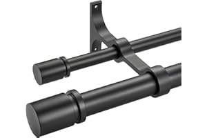 LWIIOM Double Curtain Rod 36 to 72 Inch,1 Inch Heavy Duty Curtain Rods for Windows with Solid Aluminum Cylindrical Finials and Bracket,1’’ Front and 5/8’’ Back Telescoping Double Drapery Rod,Black