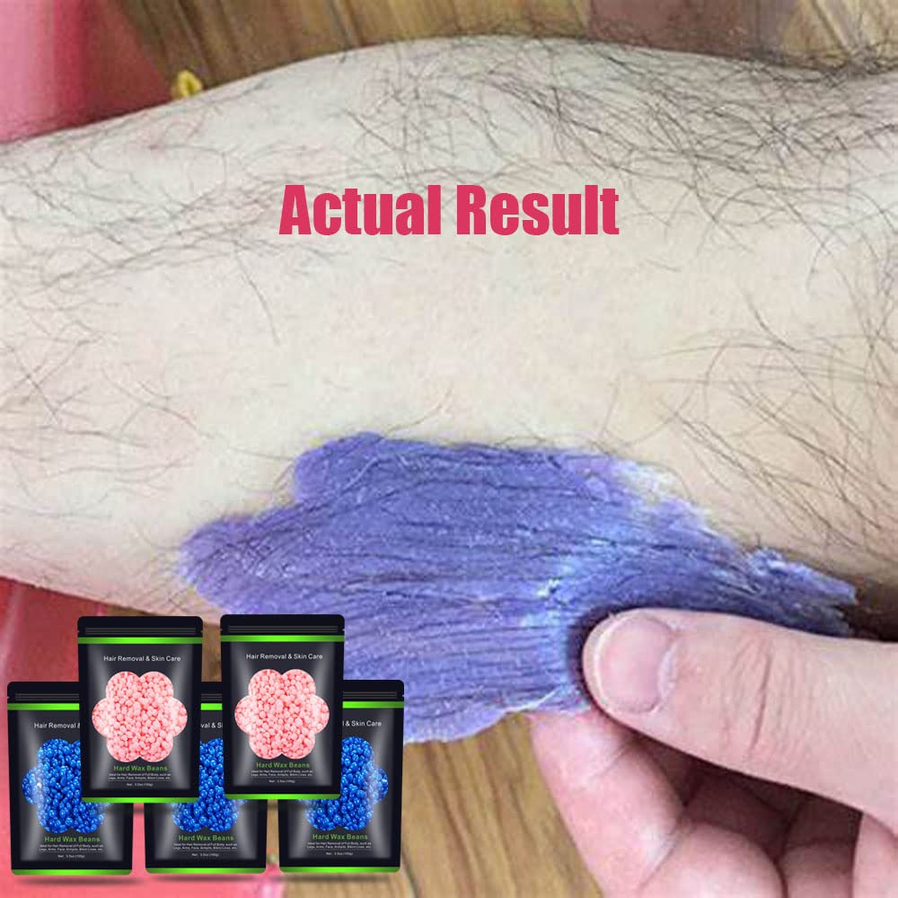 Wax Beads for Hair Removal 1.1 lb (17.6 oz), Hard Wax Waxing Beads Kit for Sensitive Skin Brazilian, Face, Bikini, Eyebrow, Legs, Painless for Women Men, 5 packs with 10 Sticks