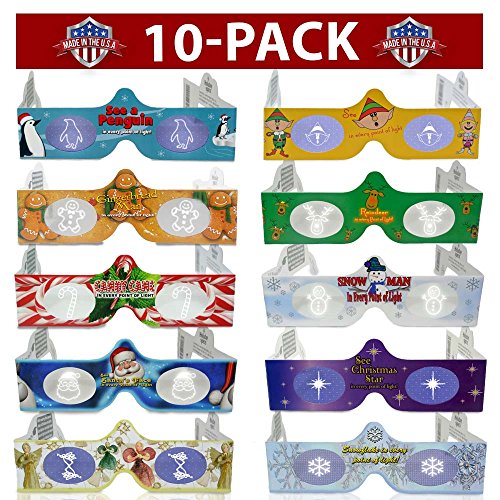 3D Christmas Glasses 10 Pack – Turn Holiday Lights Into Magical Images For A Fun Christmas Experience. Our Holographic Glasses Are Perfect For Entertaining Family, Friends & Colleague