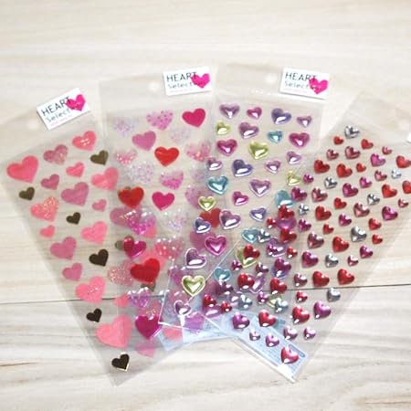 Amazon 色んな素材の ハートシール 4点セット 9 ドロップ メタルぷっくり キャンディ パールエンボス ギフトシール 文房具 オフィス用品