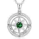 Peeshow Gifts for Women Wife-Compass Birthstone Necklace Gift for Wife Birthday Wedding Anniversary Women Jewelry for Her Girlfriend S925 Sterling Silver
