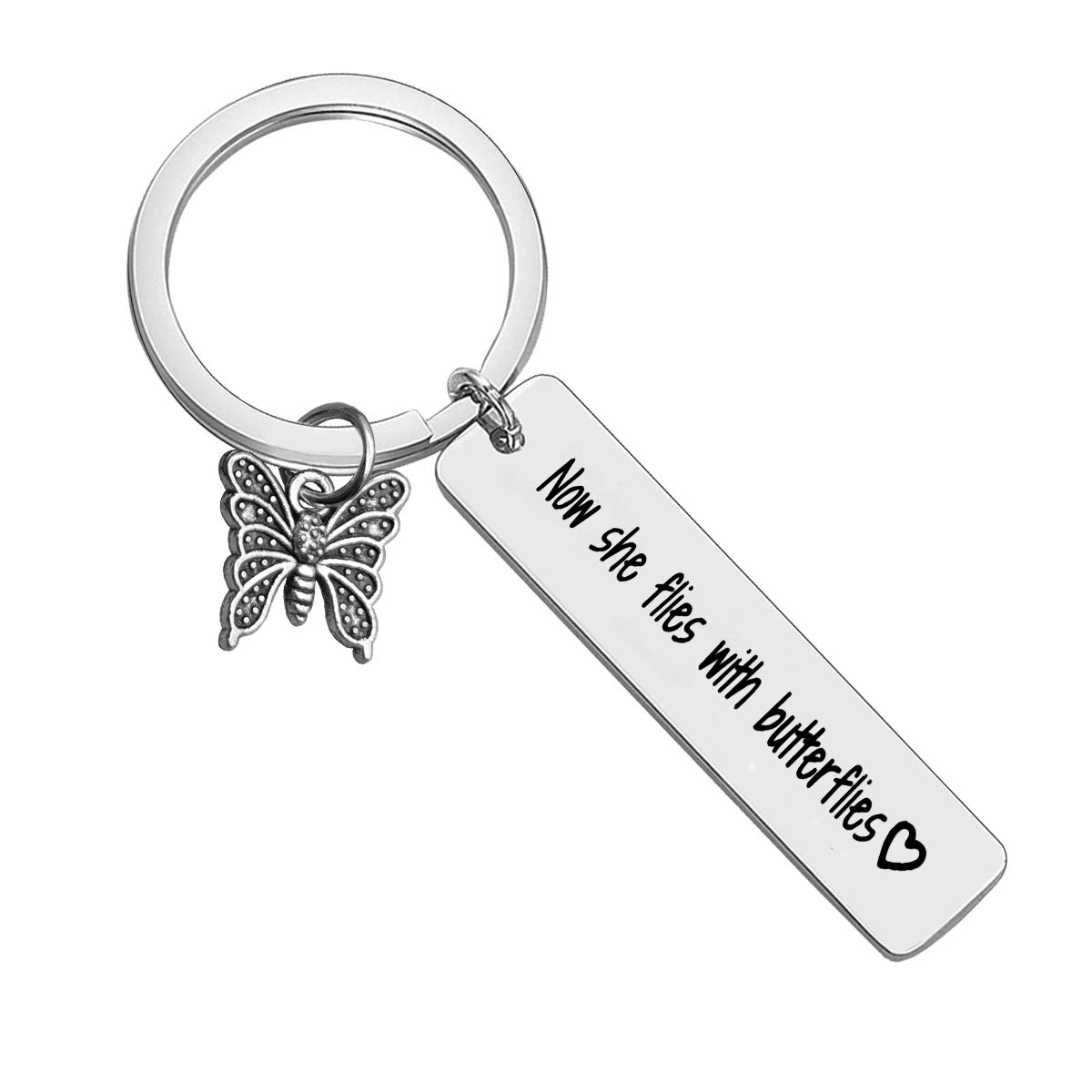 Huwujiu Memorial Keyring Gift Now She Flies with Butterflies Keyring Remembrance Gift In Memory of Loved Gift Sympathy Gifts for Loss of Mother Grandmother Sister Daughter Friend