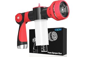 ESOW Garden Hose Nozzle, High Pressure Foam Sprayer Gun 8 Way Spray Pattern with 3.5oz/100cc Soap Dispenser Bottle, Snow Foam Gun for Car Wash, Watering Plants, Lawn, Patio, Red