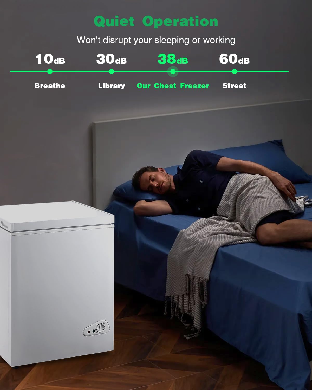 5.0 Cu.Ft Chest Freezer, Deep Freezer with a Removable Basket 6 Gears Adjustable Temperature Control(-18°F to 50°F), Deep Compact Freezer for Kitchen, House, Office, Garage, Shop, RVs-White