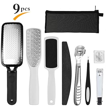 PRETTY SEE Hornhaut Entferner 8 Teiliges Edelstahl Fußfeile Fußraspel für Pediküre und Fußpflege Entfernt harte, abgestorbene Haut Perfektes Pediküre-Werkzeug für Zuhause