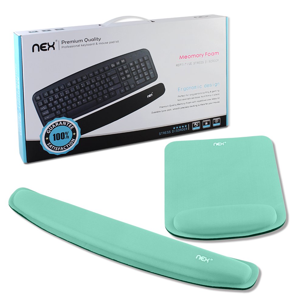 NEX Office Mouse Pad with Keyboard Wrist Rest Support Comfortably Made of Memory Foam Pain Relief for Wrist and Shoulder (Mint Green)