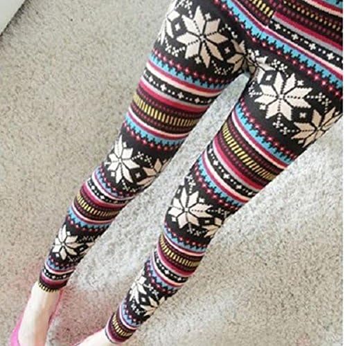 EvaluBuy(TM) Spring Knitted Nordic Xmas Snowflakes Reindeer Print Knitted Women Leggings Pants 2 Styles One Size