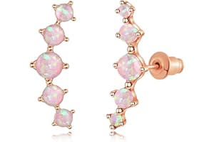 CiNily Opal Ear Crawler Earrings, 14K Gold Plated Cuff Climber Earrings Small Flat Back Stud Earrings Fashion Jewelry Mothers Day Gifts for Women Girls Hypoallergenic, White Gold, Rose Gold