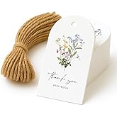 50 Floral Thank You Gift Tags with String Attached, Small Thank You for Celebrating with Us Gift Bag Tags for Presents and Pe
