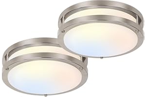 HYKOLITY 13 inch Flush Mount LED Ceiling Light Fixture, 2700K/3000K/3500K/4000K/5000K Adjustable Ceiling Lights, Brushed Nickel Saturn Dimmable Lighting for Bathroom Kitchen or Stairwell, ETL Listed - 2 Pack