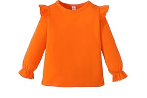 Magic Park 12M-14Y Toddler Girl Long Sleeve Blouse Kids Solid Color Tee Little Girls Ruffle Cuffs T-Shirt Winter Casual Tops