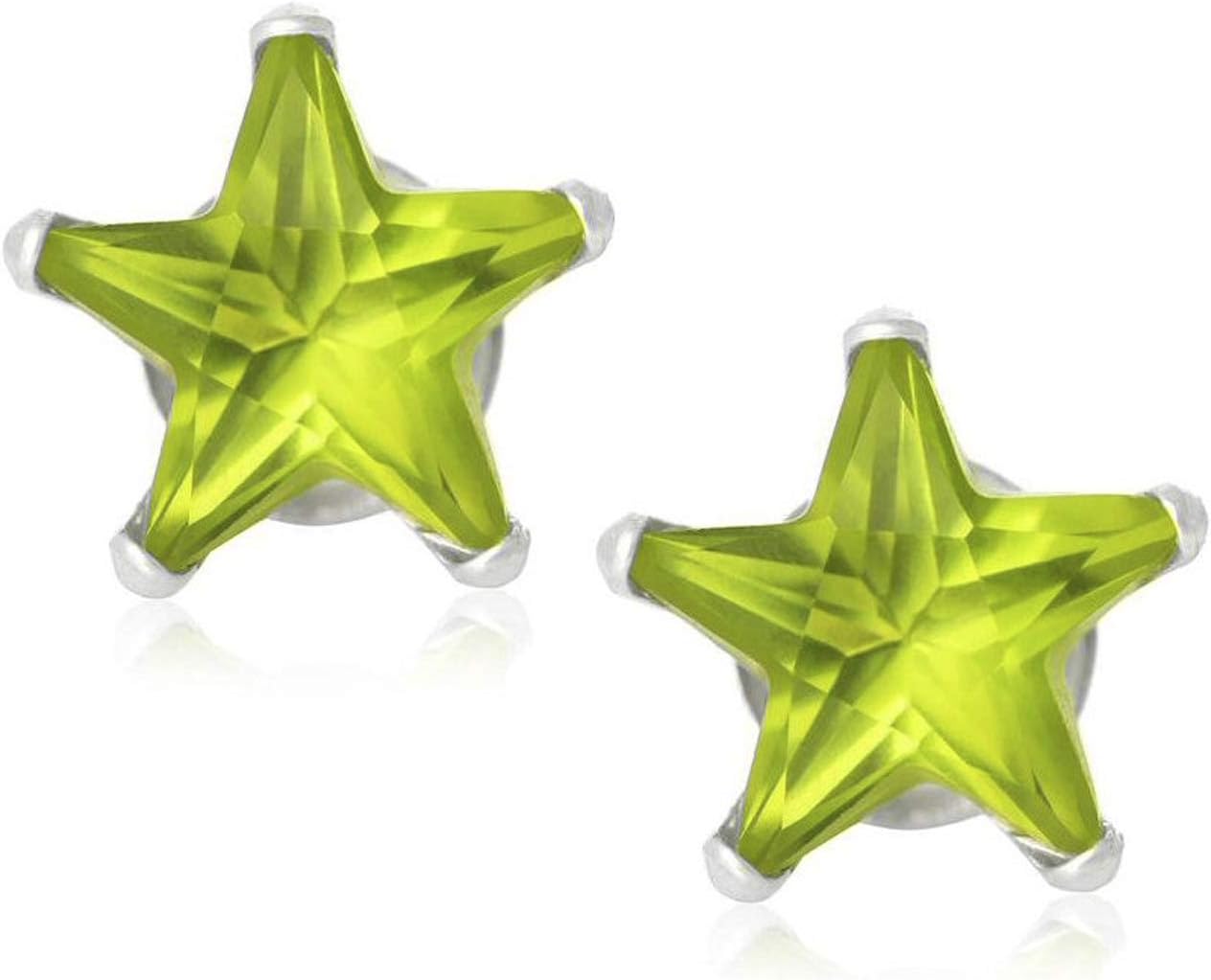 5MM Star Cut CZ Birthstone Stud Earrings/Ear Studs for Women - 925 Sterling Silver - Choose From 13 Colours