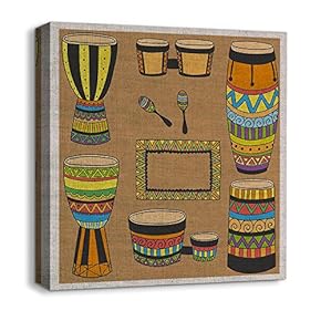 Canvas Wall Art African Culture Pattern Painting Artwork for Home Prints Framed - 12x12 inches