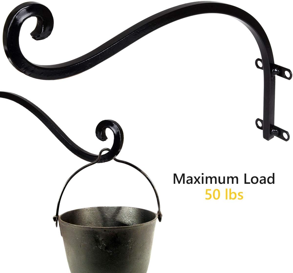 AHUNTTER 2 Pack 12 Inch Heavy Duty Hanging Basket Brackets Curved Up Iron Planter Hooks Decorative Metal Outdoor Garden Plant Pots Wall Hangers for Lanterns Fence Flowers by Post - Image 5