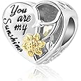 QeenseKc You are My Sunshine Charm Openwork Inspirational Sunflower Flower Bead Charm Bead for Pandora Bracelet Christams Gift