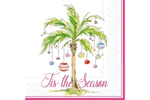 BOSTON INTERNATIONAL IHR Ideal Home Range Cocktail Napkins Rosanne Beck Disposable 3-Ply Paper Party Napkin Pack, 5" x 5", Ornament Palm Trees, 20-Count