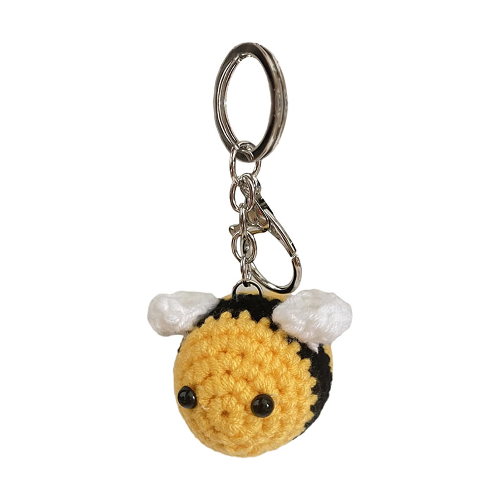 AUTUUCKEE 1PC Weaving Hanging, Key Ring Handmade Purse Cute Plush Weaving Bag Accessories Wallet Crochet Bee Gift for Men Women-6x4cm(Yellow)