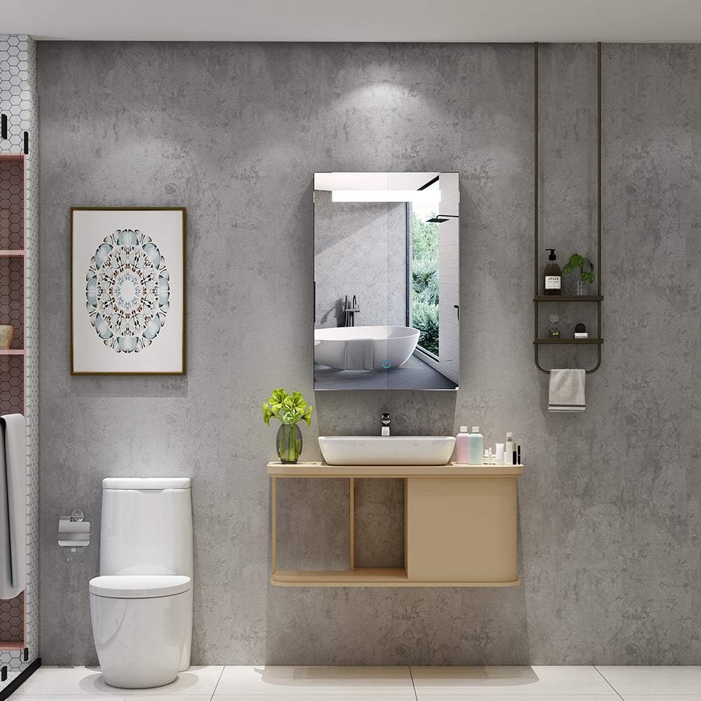 Quavikey®LED Bathroom Mirror Cabinet With Shaver Socket Illuminated Bathroom Cabinet With Mirror Built-in Defogger,Adjustable Light,Removeable Shelf,Aluminum,400x600 mm - Image 4