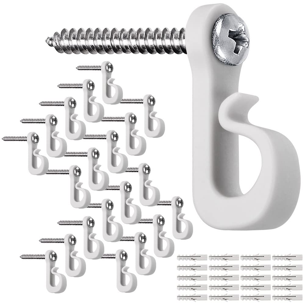 SELEWARE Q Hanger Hooks for Outdoor String Lights, Home Christmas Light Screw Hook, Indoor Outdoor Fence Clips for Hanging String Lights Fairy Lights Patio Light (Gray-White, 40Pcs)