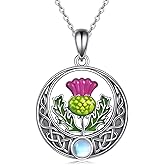 DAYLINLOVE Scottish Thistle Necklace 925 Sterling Silver Scottish Celtic Knot Pendant Thistle Jewelry for Women