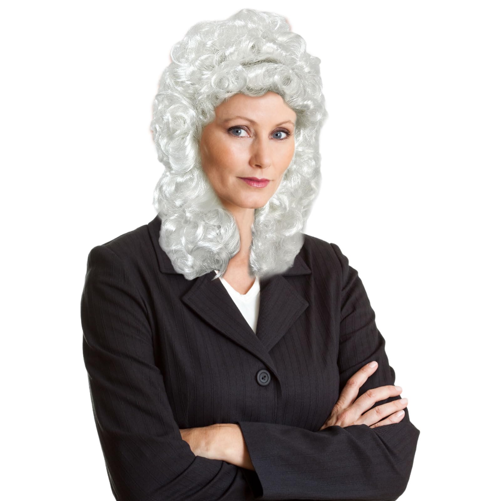 UILYNIU Judge Wig - White Synthetic Curly Wig - One Size - Colonial Style - Perfect for Halloween Role Play