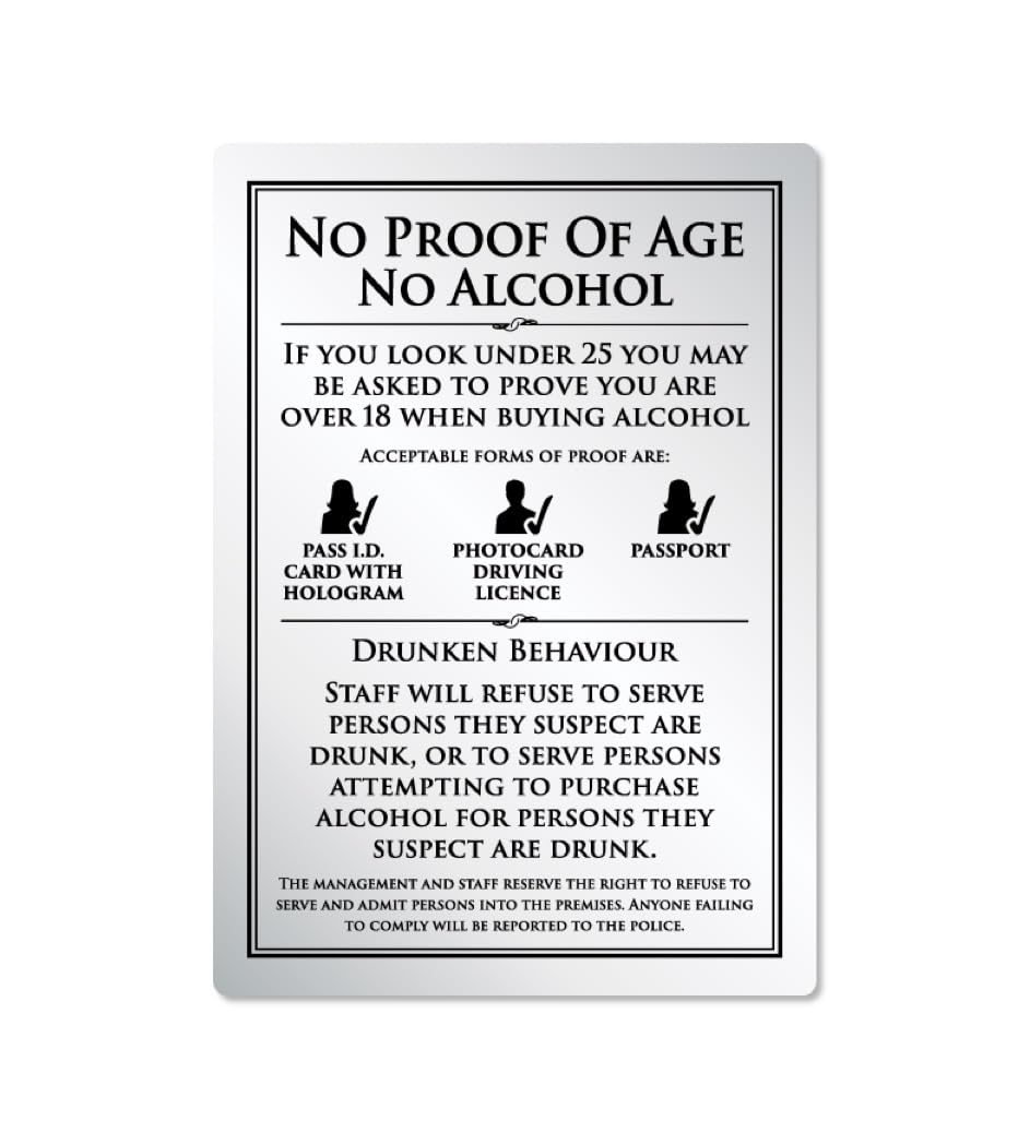 No Proof of Age No Alcohol Sign Pub Bar Restaurant Licensing Notice Under Age